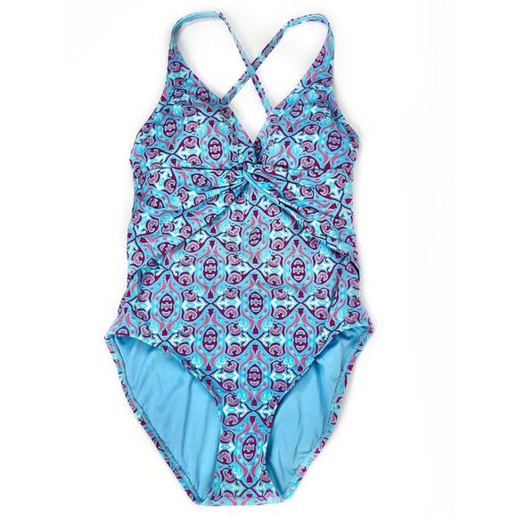 Bleu Rod Beattie St. Tropez Printed Plunge Halter One-Piece Swimsuit 8 - Picture 2 of 8